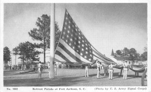 Postcard South Carolina Fort Jackson 1940s Retreat Parade US Army Signal 23-7003