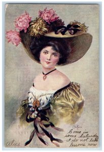 1906 The Summer Girl Big Hat Flowers Wilmington Delaware DE Antique Postcard 