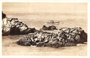 RPPC, San Francisco CA California SEAL ROCKS~SEALS~FISHING BOAT c1940's Postcard