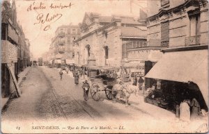 France Saint Denis Rue de Paris et le Marche Vintage Postcard C271