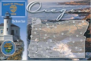 OR: STATE FACTS/MAP POSTCARD