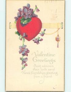 1925 Valentine PURPLE FLOWERS GROWING ON A HEART o5341