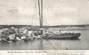 BUILDING BREAKWATER PIGEON COVE ROCKPORT MASSACHUSETTS POSTCARD  1906