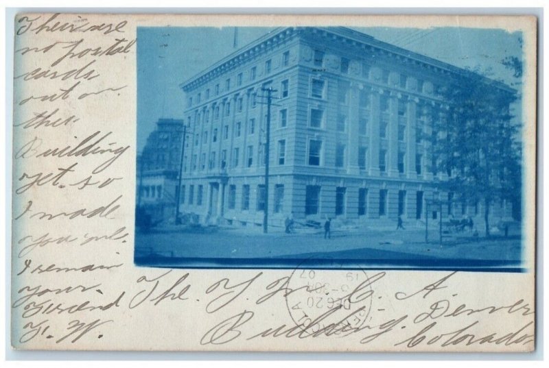 1907 YMCA Building Construction Cyanotype Denver Colorado CO RPPC Postcard 