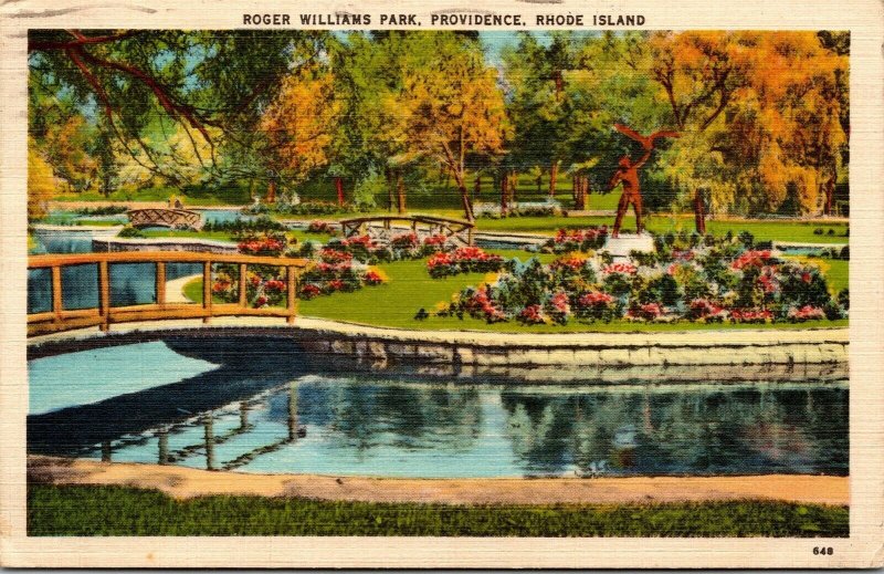 Vtg Providence Rhode Island RI Roger Williams Park 1940s Linen Postcard