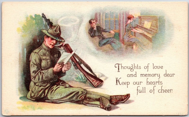 Soldier Reading A Letter From His Lover Romance Long Distance Postcard