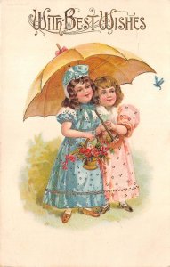 US18 Europe Germany postcard of young girls with umbrella greeting card 1905