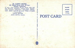 Salinas Calif. El Llano Motel postcard aj174