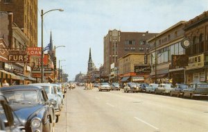 Franklin Street Scene MICHIGAN CITY, INDIANA LaPorte County 50s Vintage Postcard