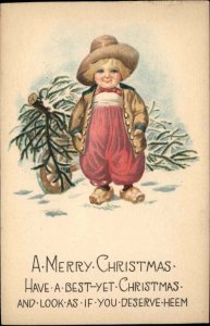 Christmas Little Dutch Boy in the Snow Vintage Postcard