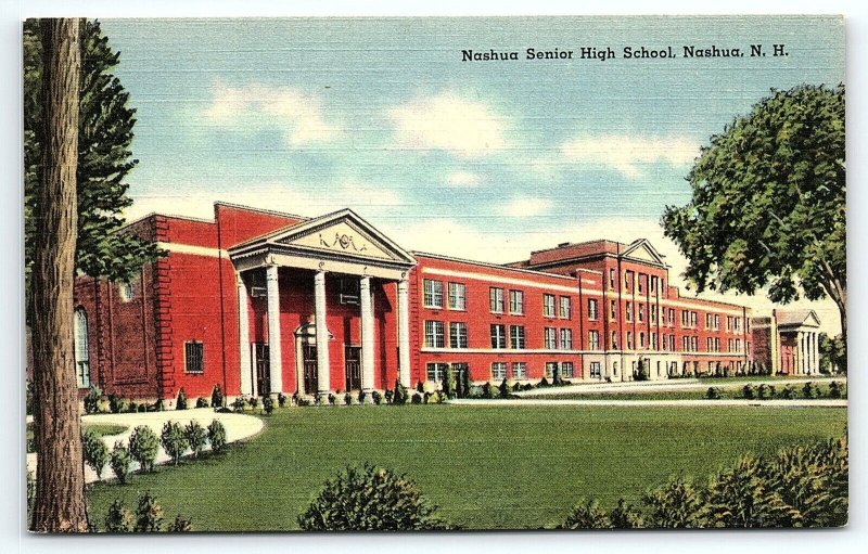 1940s NASHUA NEW HAMPSHIRE NASHUA SENIOR HIGH SCHOOL LINEN POSTCARD P651