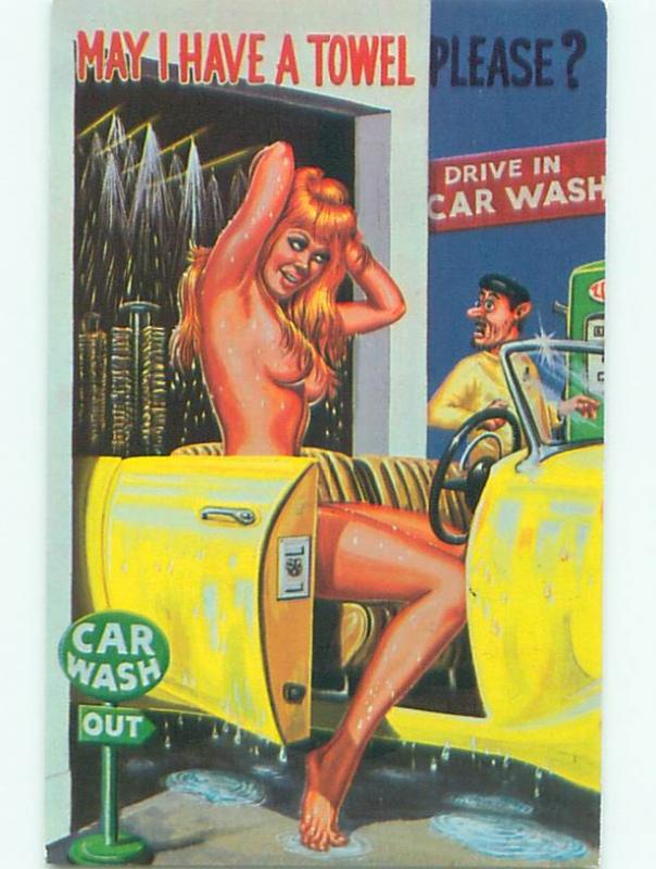 Pre-1980 Risque Comic NUDE GIRL GOES THROUGH THE CAR WASH AB7096