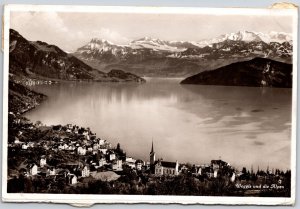 1939 Weggis Und Die Alpen Switzerland Lake & Mountain RPPC Photo Posted Postcard