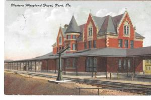 York PA Western Maryland Railroad Depot Train Station Postca