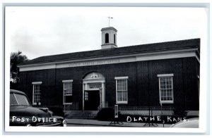 c1950's Post Office Building Car Olathe Kansas KS RPPC Photo Vintage Postcard