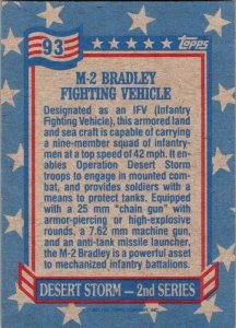 Military 1991 Topps Dessert Storm Card M-2 Bradley Tank sk21306