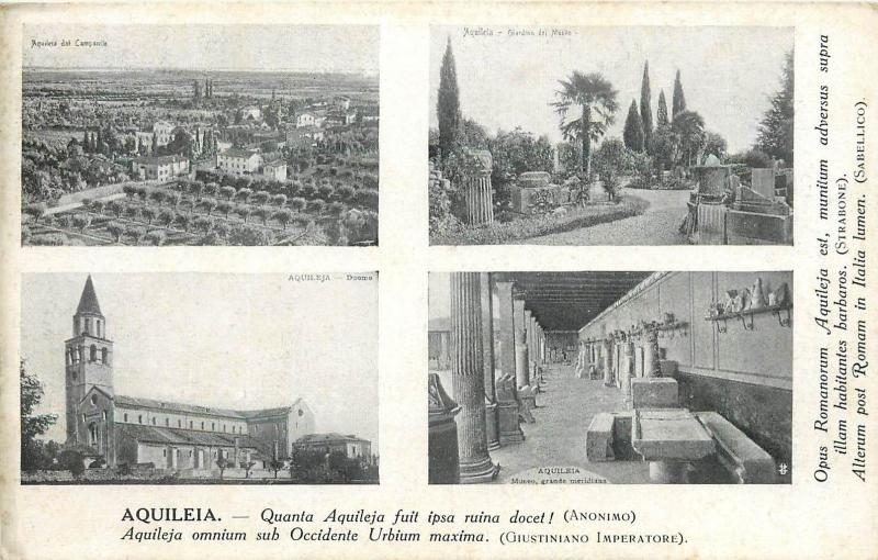Italy Aquileia CARTOLINA d'Epoca multi views & roman famous latin quotes