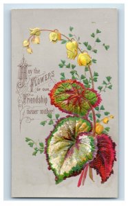 1880s Superb Valentine Heavily Embossed Realistic Plants Flowers 4 Card Set F110