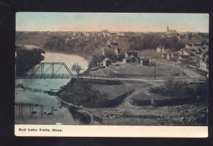 RED LAKE FALLS MINNESOTA BIRDSEYE VIEW BRIDGE ANTIQUE VINTAGE POSTCARD