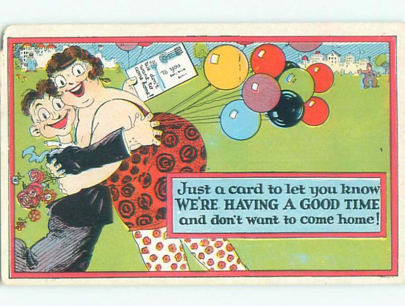 Pre Linen Comic Fat Girl Hugs Skinny Man K4026 Topics Cartoons And Comics Cartoons Postcard 8046