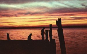 Postcard Sunset Over The Waters Beautiful Scenic View Color By Harrison