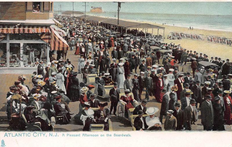 A Pleasant Afternoon on the Boardwalk, Atlantic City, NJ,Early Postcard, Used