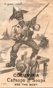 Black Americana Fisherman pulls baby out of the water Columbia Catsup Trade Card