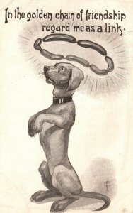 Vintage Postcard 1911 In Golden Chain of Friendship Regard Me As Link Dog Animal