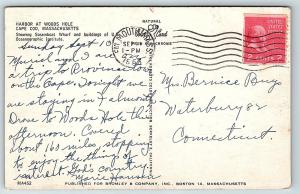 Postcard MA Cape Cod Harbor at Woods Hole Airview 1950's D17