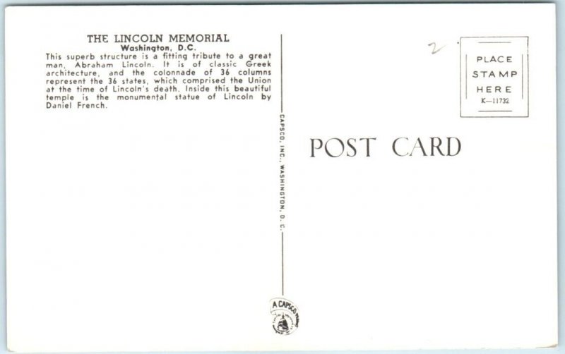 Postcard - The Lincoln Memorial, Washington, DC