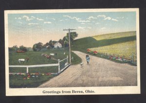 GREETINGS FROM BEREA OHIO VINTAGE POSTCARD 1910 BRUNSWICK OH