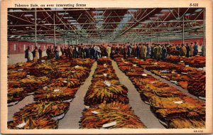 Linen Postcard Interior of Warehouse Tobacco Sale, an ever interesting scene