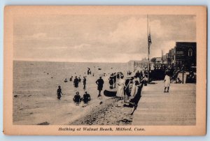 c1920's Bathing At Walnut Beach Crowd Shoreline Milford Connecticut CT Postcard