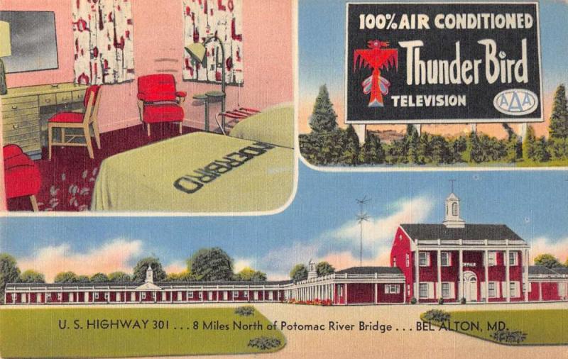 Bel Alton Maryland birds eye view Thunder Bird Motel linen antique pc Z13191