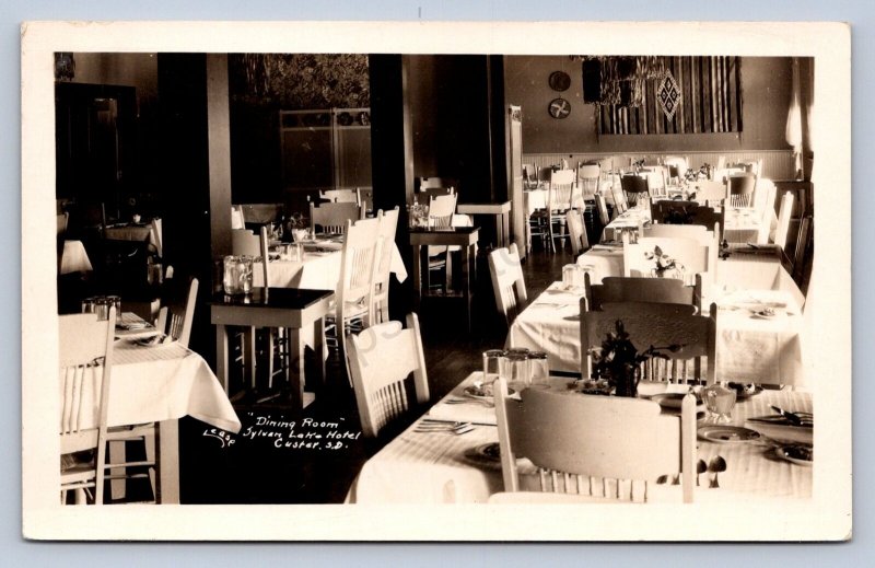 K5/ Custer South Dakota Postcard RPPC c40s Sylvan Lake Lodge Interior  344