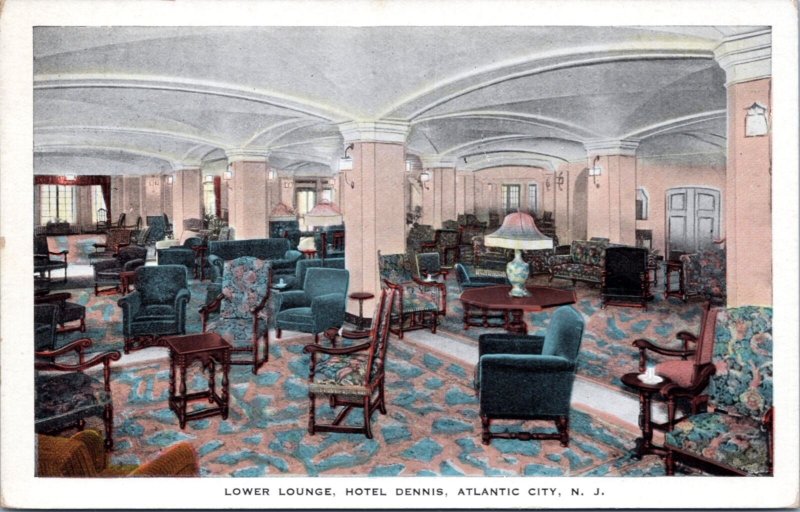 Postcard NJ Atlantic City - Hotel Dennis - Lower Lounge