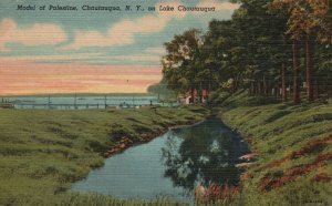 Chautauqua New York, Model Of Palestine Forest Trees River View Vintage Postcard