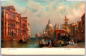 Canale Grande Venezia Venice Italy Boats Ships Buildings Postcard