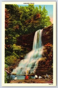 Cascade Falls NC North Carolina Asheville Post Card Co Linen Postcard