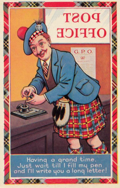 Running Out Of Fountain Pen Ink at Post Office Scottish Old Comic Postcard