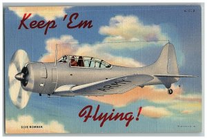 1942 Flying Keep Postcard 'Em Linen Wwii Military Dive Bomber Air Ww2 Army Teich 