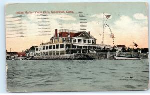 1930 Indian Harbor Yacht Club Greenwich Connecticut US Flag Vintage Postcard B86