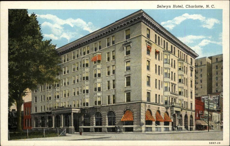Charlotte NC North Carolina Selwyn Hotel c1930-50s Vintage Postcard