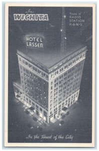 c1940 Wichita Hotel Lassen Radio Station Exterior View Building Kansas Postcard