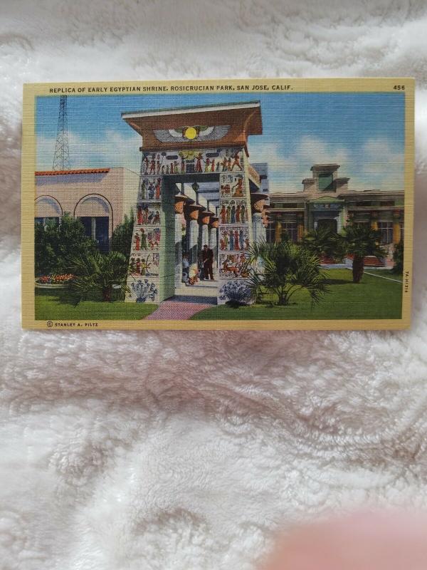 Antique Postcard, Replica of Early Egyptian Shrine, Rosicrucian Park, San Jose