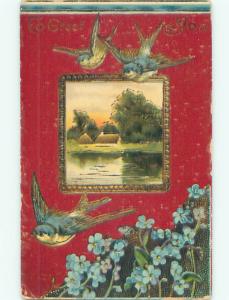 Edge Wear Pre-Linen BEAUTIFUL BIRDS FLYING PLUS LAKE SCENE J2783