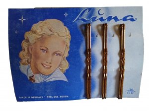Luna Brand Bobby Pins On Header Card Pretty Blonde Women Germany 1930's Original