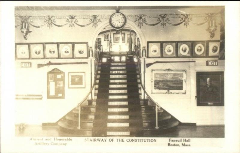Boston MA Faneuil Hall Interior c1940 Real Photo Postcard #1 myn Stairway