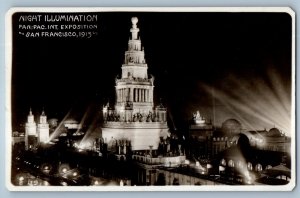 1915 Night Illumination Pan Pac Int Exposition San Francisco RPPC Photo Postcard