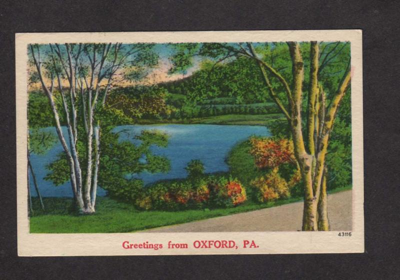 PA Greetings From Oxford Pa Lake Pennsylvania Penn Postcard Linen PC